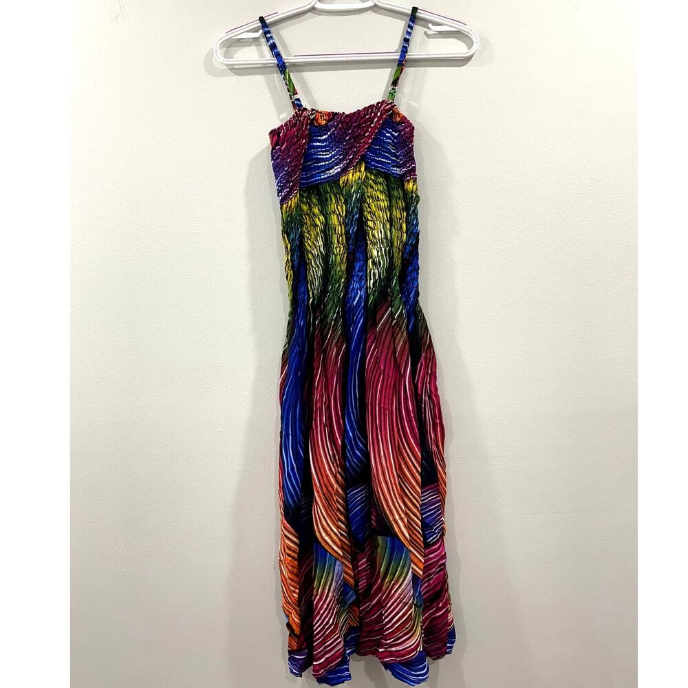 Multicolor Pleated Maxi Dress with Spaghetti Straps - Picture 6 of 9